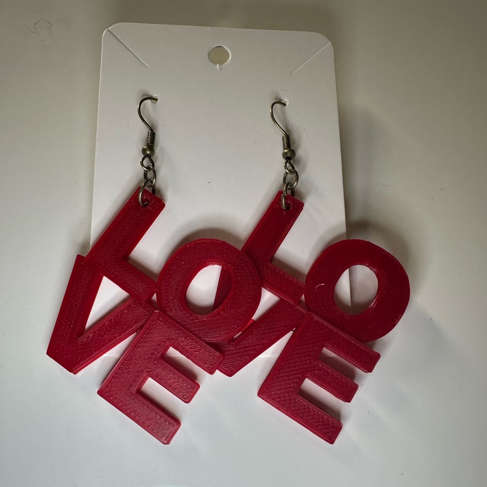 Handmade Red LOVE Statement Earrings NEW